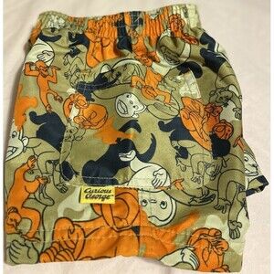 Vintage Curious George AOP Kids Swim Shorts Trunks Tan/Khaki/Orange/Black 12M